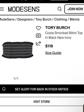 Tory Burch costa smocked bikini top in black new ivory